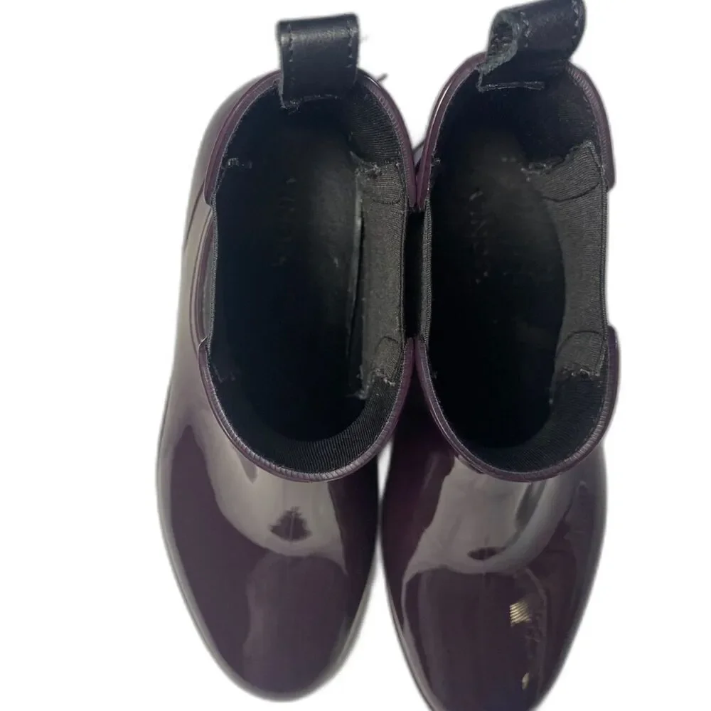 Vince Risa Gum Chelsea Boot Rainboot Glossy Burgundy Slip on Women's Sz 10